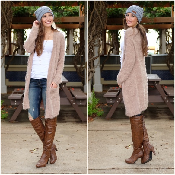 ✨LAST ONE✨Taupe Fuzzy Ultra Soft Long Cardigan - Picture 2 of 3